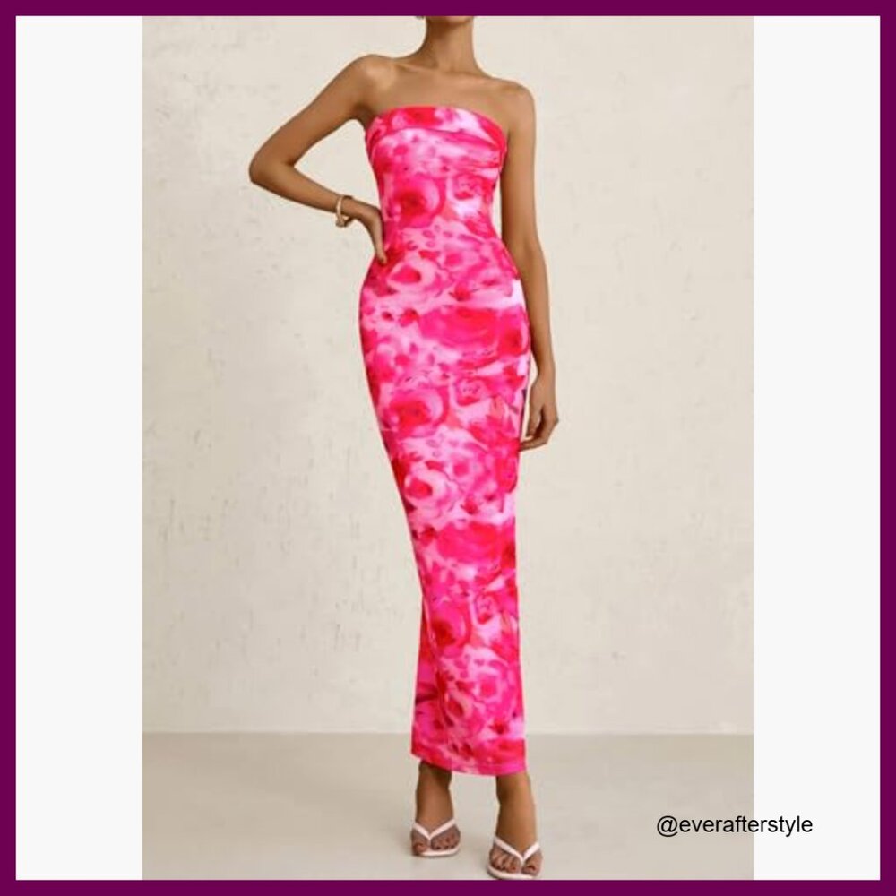 Polyester Elastane Strapless Tube Maxi Dress Body… - image 6